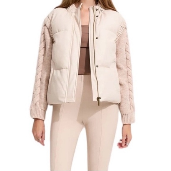 Unreal Fur Jackets & Blazers - Unreal Fur Cream "Barcelona" Cable Knit Sleeve Puffer Jacket L LIKE NEW